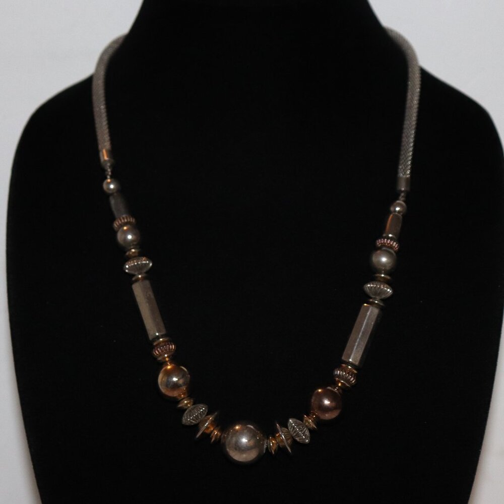 Beautiful silver and gold ball statement necklace 23"